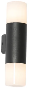Buiten wandlamp zwart met opale kap 2-lichts IP44 - Odense Modern E27 IP44 Buitenverlichting rond