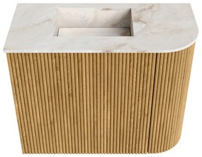 Mondiaz Joya DLux 50cm toiletmeubel ronding rechts oak met wastafel faye links zonder kraangat frappe