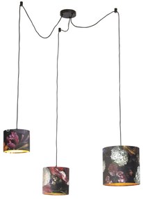 Stoffen Eettafel / Eetkamer Hanglamp met 3 velours kappen bloemen met goud - Cava Klassiek / Antiek Minimalistisch E27 cilinder / rond rond Binnenverlichting Lamp