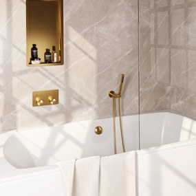 Brauer Stripe inbouw badkraan met drukknoppen, badvulcombinatie en staafhanddouche messing geborsteld PVD