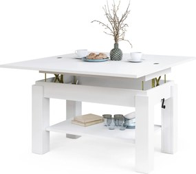 BRAVO wit – uitschuifbare en in hoogte verstelbare salontafel, tafel met plank