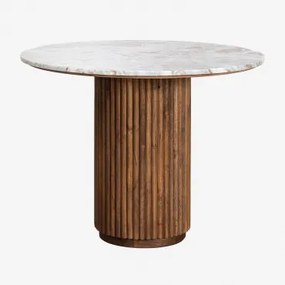Ronde Eettafel Van Natuurlijk Steen En Mangohout Giselda Ø100 Cm & Bruin Marmer Toronto - Sklum