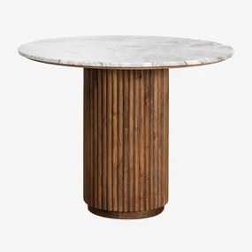 Ronde Eettafel Van Natuursteen En Mangohout Giselda Marmer & Ø100 Cm - Sklum