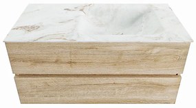 Mondiaz Vica DLux badmeubel 100cm washed oak 2 lades met wastafel frappe rechts zonder kraangat