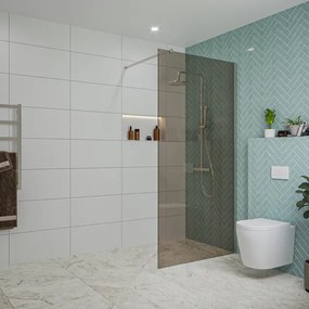 Fortifura Galeria inloopdouche - 100x200cm - rookglas - wandarm - Geborsteld RVS PVD (RVS) SW797940/SW797908