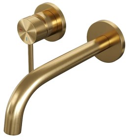 Brauer Gold Edition ColdStart wastafelkraan inbouw gebogen uitloop en rozetten model A2 geborsteld messing PVD