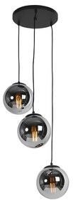 Art Deco hanglamp zwart met smoke glas 3-lichts - Pallon Art Deco E27 bol / globe / rond Binnenverlichting Lamp