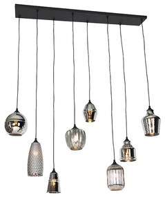 Eettafel / Eetkamer Art Deco hanglamp zwart met smoke glas 8-lichts - Hanne Art Deco E27 Binnenverlichting Lamp