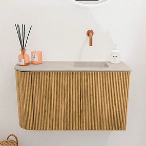 Mondiaz Joya DLux 70cm toiletmeubel ronding links oak met wastafel faye rechts zonder kraangat opalo
