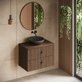 Muebles Mairi badmeubel ribbelfront 80cm walnoot met zwarte waskom