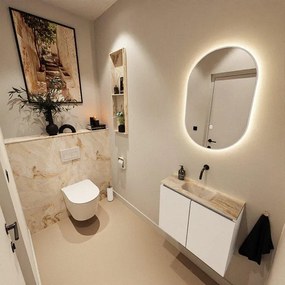 MONDIAZ TURE-DLUX 60cm toiletmeubel Talc. EDEN wastafel Frappe positie midden. Zonder kraangat. TUREDX60TALM0FRA