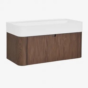 Conjunto Vanité Badkamermeubel 80x40 Cm In Hout Met Geïntegreerde Wastafel Saioa Donker Hout - Sklum