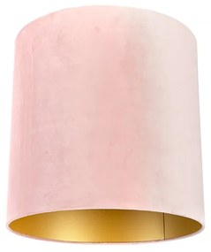 Stoffen Velours lampenkap roze 40/40/40 met gouden binnenkant cilinder / rond