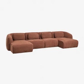 Modulaire Bank Met Dubbele Chaise Longue Van 4 Delen In Chenille Coquette Roestbruin Chenille - Sklum
