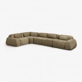Modulaire Hoekbank Van 5 Delen In Vacuüm Verpakte Chenille Merida Chenille Dik Saliegroen - Sklum