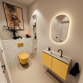 MONDIAZ TURE-DLUX 80cm toiletmeubel Ocher. EDEN wastafel Ostra positie midden. Met 1 kraangat. TUREDX80OCHM1OST