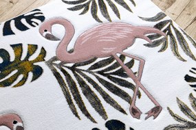 Tapijt PETIT GARDEN Flamingo's  blad motief monstera bladeren crème
