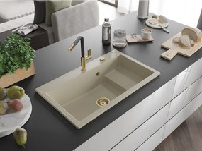 Mexen Omar granieten spoelbak 1-kamer 800 x 480 mm, beige, gouden sifon - 6520801005-69-G