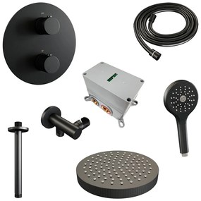 Brauer Stripe inbouw regendouche rond met 25cm hoofddouche, plafondarm en 3 standen handdouche set 42 zwart mat