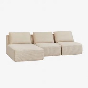 Linker 3-delige Modulaire Chaise Longue Bank In Vacuüm Verpakt Fluweel Temple Corduroy Beige – Linnen - Sklum