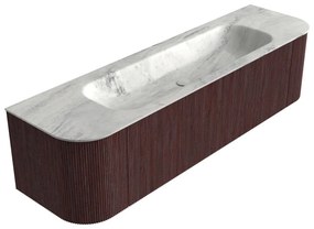 Mondiaz Kurve-dlux 170cm badmeubel ronding links/rechts ruby met 1 lade en 2 deuren en wastafel big large midden zonder kraangat opalo