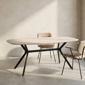 Ovale Eettafel Beige Keramiek Travertin - 180 X 90cm.