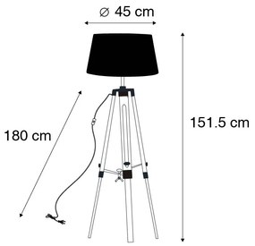 Vloerlamp naturel met witte linnen kap 45 cm - Tripod Design, Industriele / Industrie / Industrial, Retro E27 Binnenverlichting Lamp