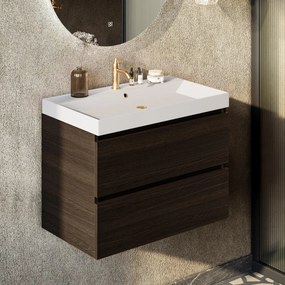 Fontana Kolo wastafelmeubel kasteel bruin 80cm glans witte wastafel 1 kraangat