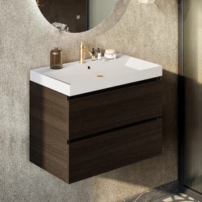 Fontana Kolo wastafelmeubel kasteel bruin 80cm glans witte wastafel 1 kraangat