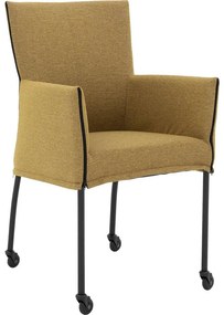 Goossens Eetkamerstoel Funk Zwarte Poten groen stof met armleuning en Zwart skater wiel met zwarte kapmet wielen, modern design