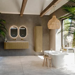 Mondiaz Kurve-dlux 145cm badmeubel ronding links dusk met 1 lade en deur en wastafel big large rechts zonder kraangat ostra