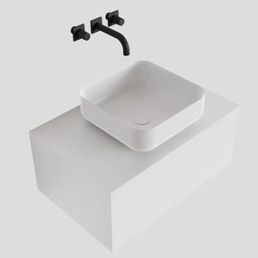 Zaro Lagom volledig naadloos solid surface onderkast met topblad 70cm mat wit met 1 lades Push tot open. Compleet met solid surface opzetkom met 0 kraangat(en)