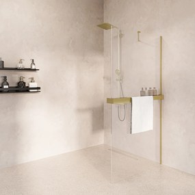 Saniclear Oblique inloopdouche 80cm met handdoekhouder en helder glas geborsteld messing - mat goud