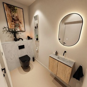 Mondiaz Ture DLux toiletmeubel 60cm washed oak met wastafel opalo rechts zonder kraangat