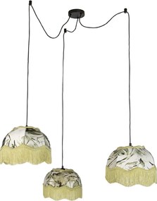 Hanglamp zwart met blad kap en witte binnenkant 31,5 3-lichts - Cava