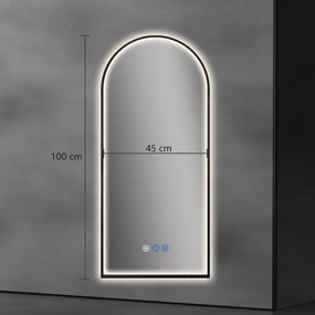Saniclear Arc toog spiegel met zwarte lijst 45x100cm met verwarming, direct en indirect licht