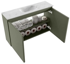 Mondiaz Ture DLux toiletmeubel 80cm army met wastafel opalo midden met kraangat