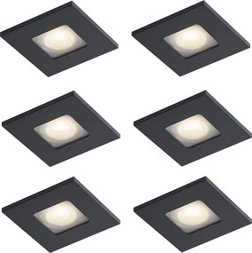 Set van 6 moderne inbouwspots zwart vierkant IP44 - Qure