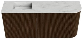 Mondiaz Joya DLux 90cm toiletmeubel ronding rechts walnut met wastafel faye links 1 kraangat opalo