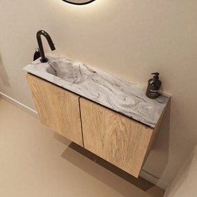 Mondiaz Ture DLux toiletmeubel 80cm washed oak met wastafel glace links met kraangat