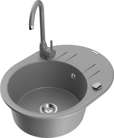 Mexen Kevin 1-komorige granieten gootsteen met afdruiprek en Telma keukenmengkraan, grijs - 6517-71-670200-71