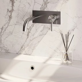 Brauer Stripe inbouw wastafelkraan ColdStart met gebogen uitloop en afdekplaat model A1 RVS geborsteld PVD