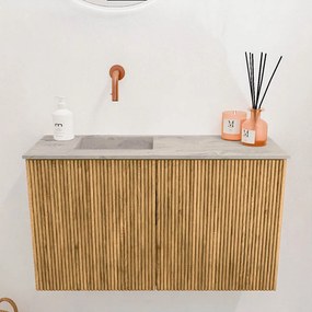 Mondiaz Joya DLux 70cm toiletmeubel oak met wastafel faye links zonder kraangat glace