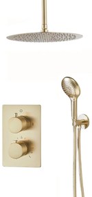 Saniclear Brass inbouw regendouche met 30cm hoofddouche, plafondarm en 2 standen handdouche geborsteld messing - mat goud