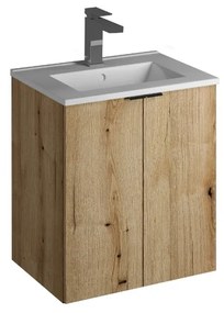 Comad Nova Oak badkamermeubel 50x40cm eiken met 2 deuren en wastafel 1 kraangat