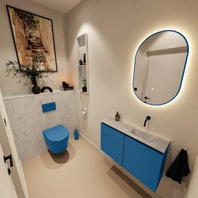 MONDIAZ TURE-DLUX 80cm toiletmeubel Jeans. EDEN wastafel Opalo positie rechts. Zonder kraangat. TUREDX80JEAR0OPA