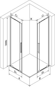 Mexen Velar L Duo schuifdouchecabine 100 x 90 cm, transparant, zwart - 871-100-090-02-03-70