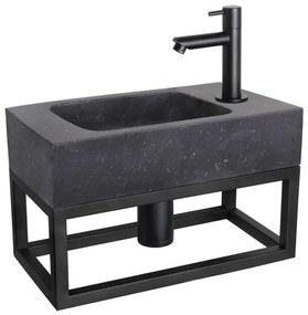 Differnz Bombai fonteinset - 40x22x9cm - Rechthoek - 1 kraangat - Recht matte zwarte kraan - met zwart frame - Natuursteen Zwart SW373151/SW519660/SW529054/SW533192/SW796275
