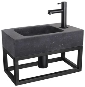 Differnz Bombai fonteinset - 40x22x9cm - Rechthoek - 1 kraangat - Recht matte zwarte kraan - met zwart frame - Natuursteen Zwart 38.401.45