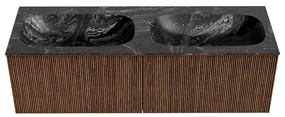 Mondiaz Kurve-dlux 140cm badmeubel walnut met 2 lades en wastafel stor small dubbel zonder kraangat lava